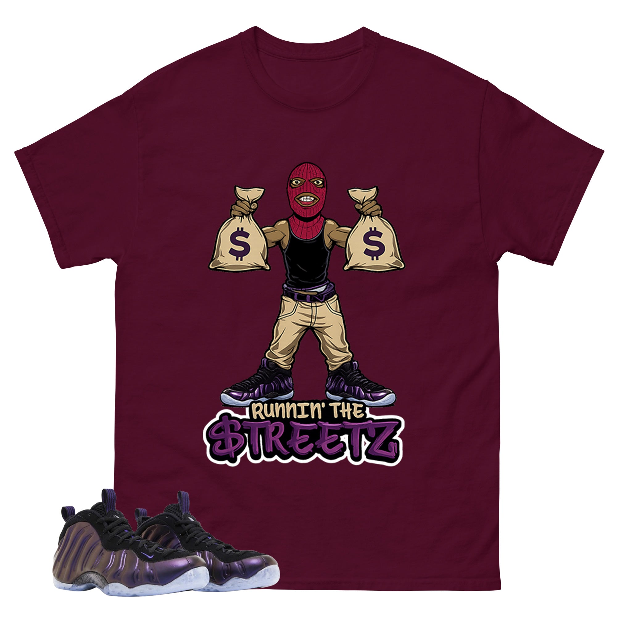 Runnin The Street Graphic Tee, Shirt to Match Air Foamposite One Eggplant, Air Foamposite Unisex Purple Shirt