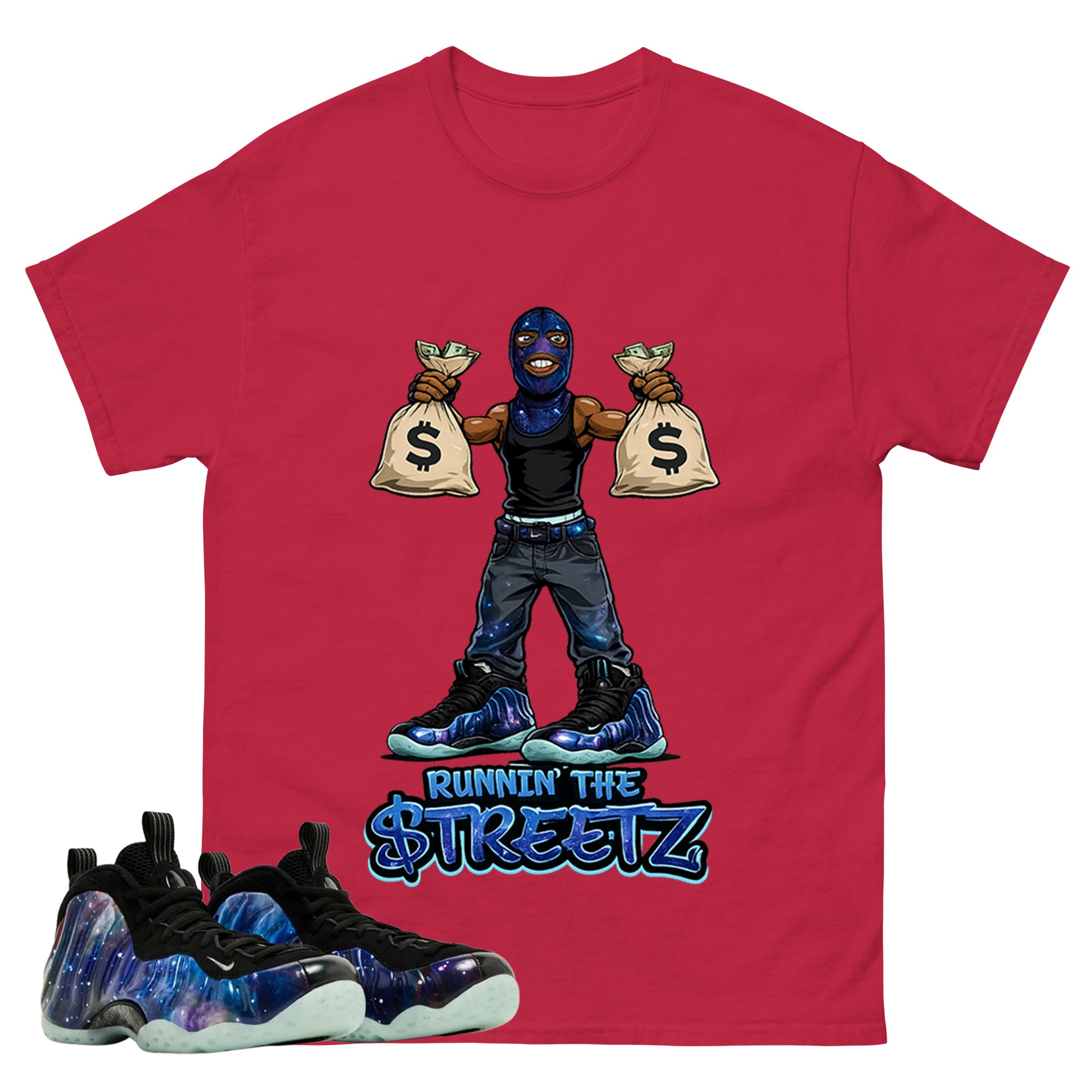 Runnin The Street Graphic Tee, Shirt to Match Air Foamposite One Galaxy, Air Foamposite Unisex Black Shirt