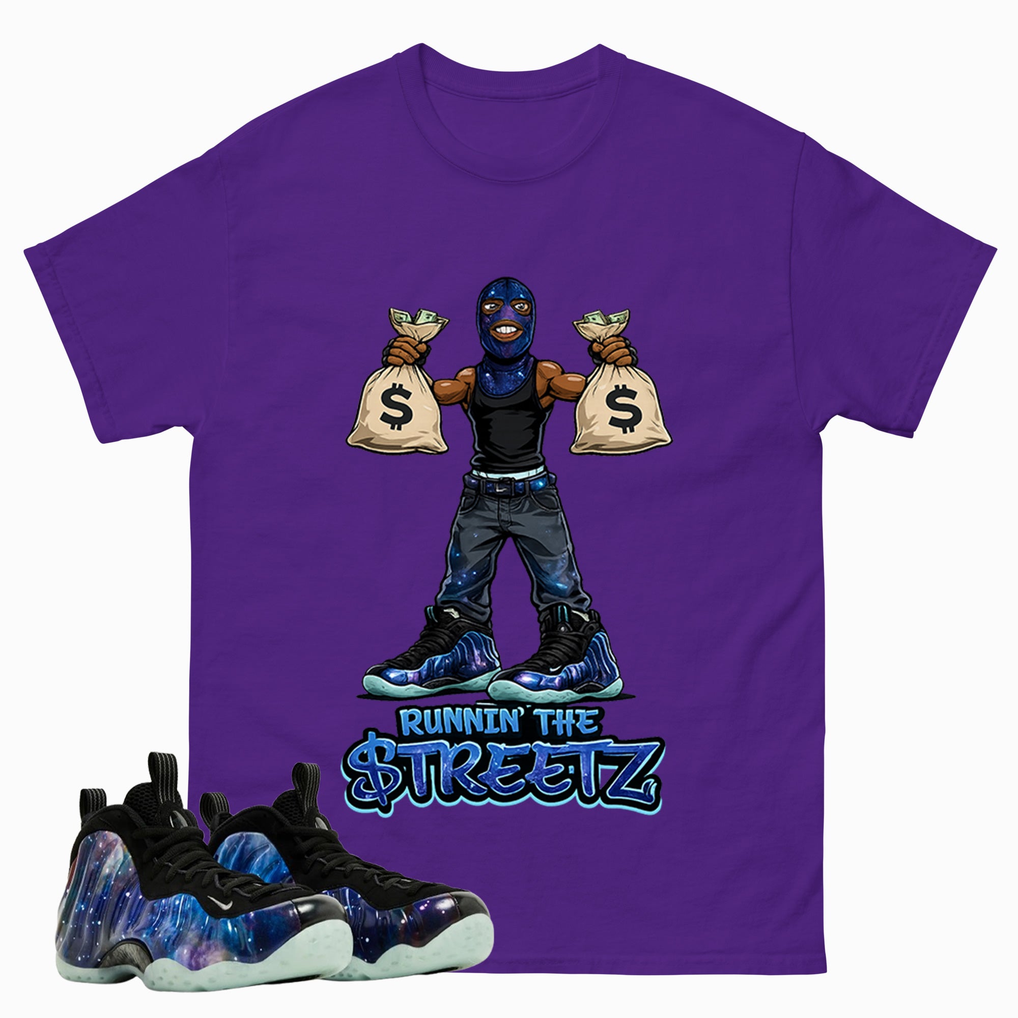 Runnin The Street Graphic Tee, Shirt to Match Air Foamposite One Galaxy, Air Foamposite Unisex Black Shirt