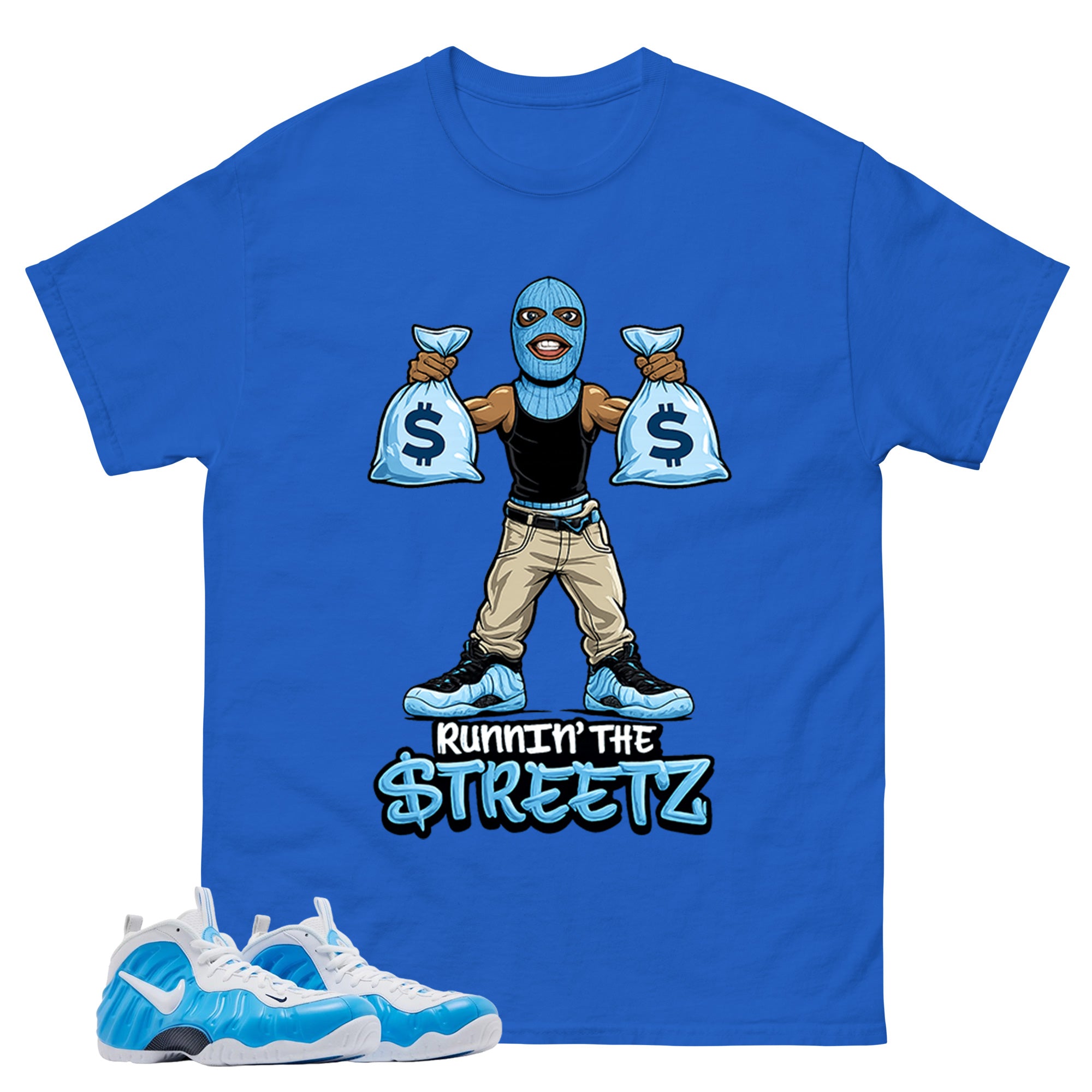 Foamposite University Blue Match Shirt – Runnin The Street Graphic Tee – Zadago