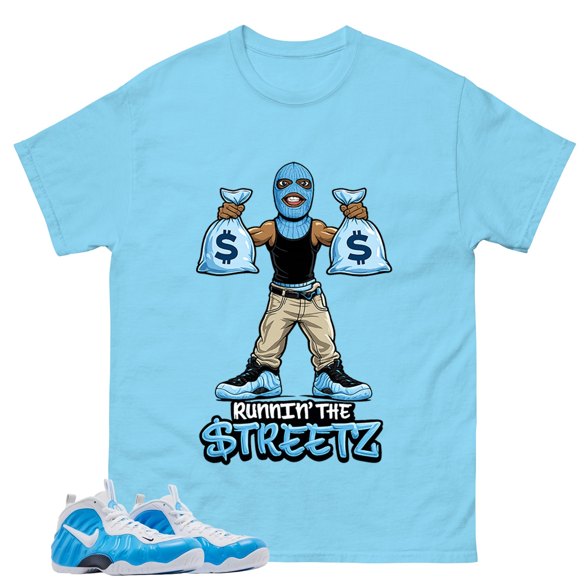 Foamposite University Blue Match Shirt – Runnin The Street Graphic Tee – Zadago