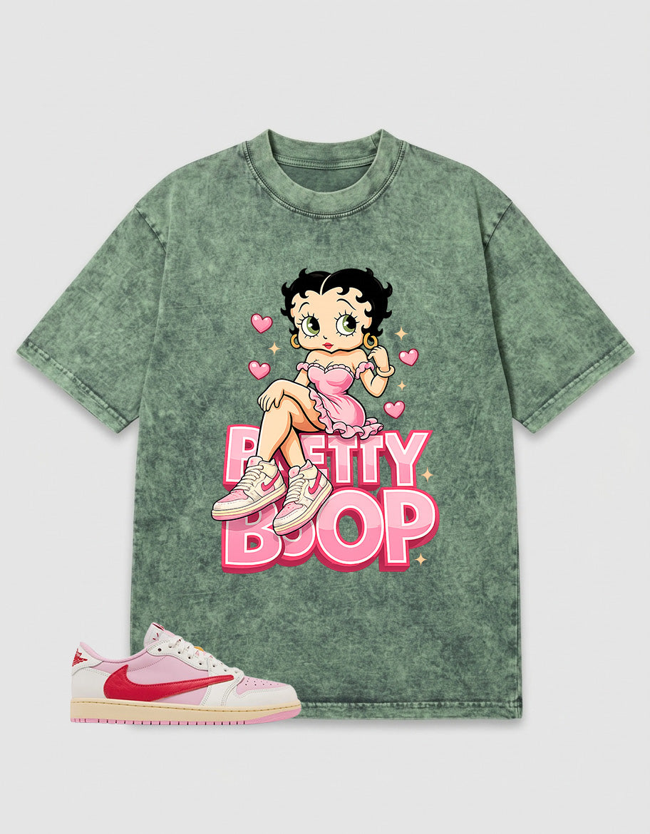 Sail Tropical Pink Travis Scott 1s Zadago Washed T-shirt Betty Boop Graphic