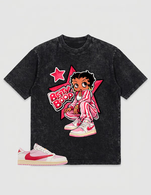 Sail Tropical Pink Travis Scott 1s Washed T-shirt Betty Boop Star Graphic