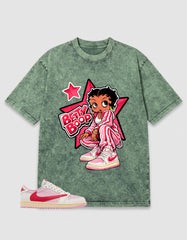 Sail Tropical Pink Travis Scott 1s Washed T-shirt Betty Boop Star Graphic