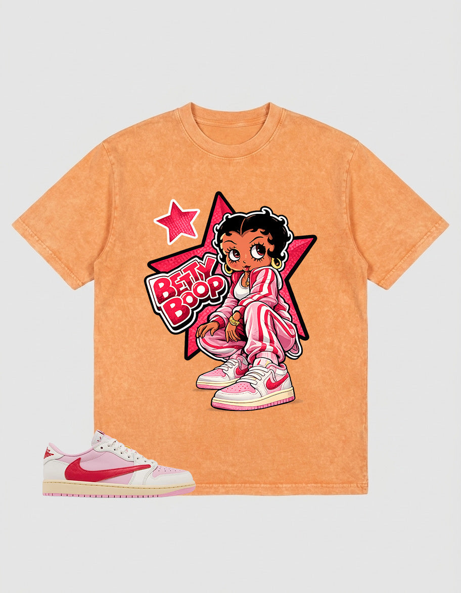Sail Tropical Pink Travis Scott 1s Washed T-shirt Betty Boop Star Graphic