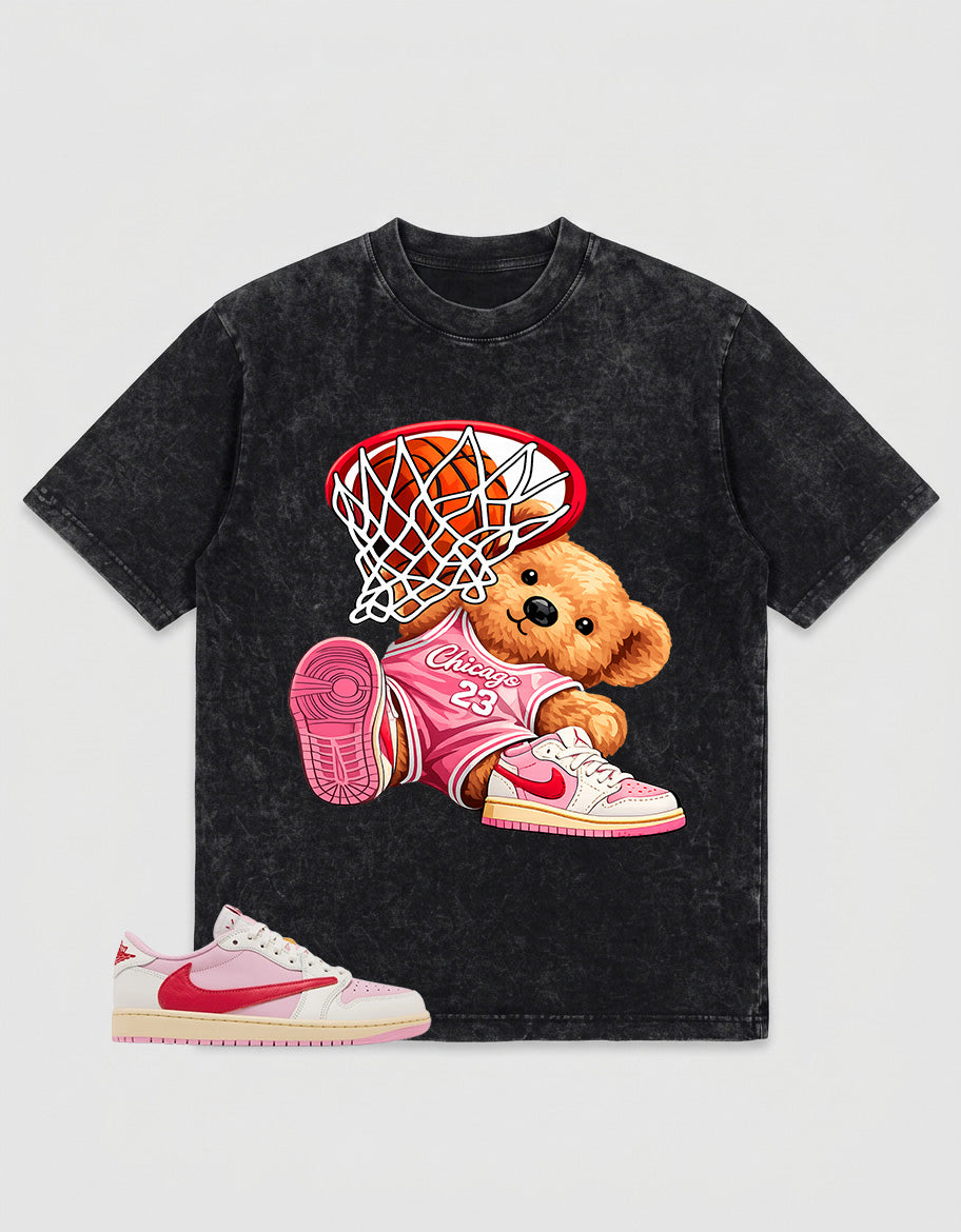 Sail Tropical Pink Travis Scott 1s Zadago Washed T-shirt Chicago 23 Bear Graphic