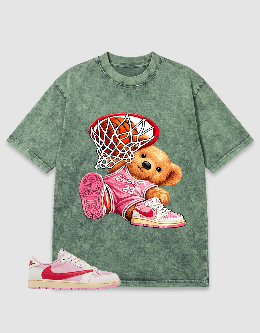 Sail Tropical Pink Travis Scott 1s Zadago Washed T-shirt Chicago 23 Bear Graphic