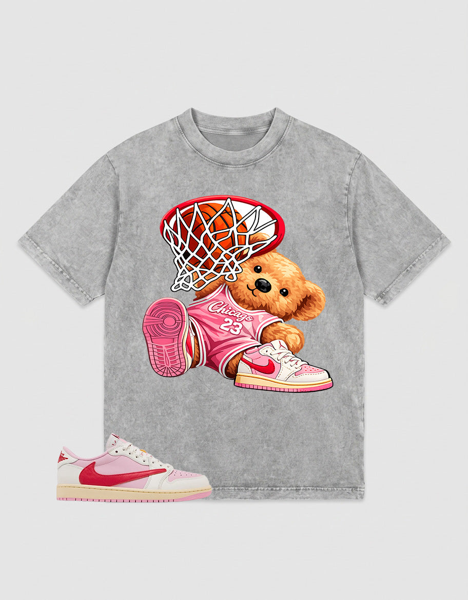 Sail Tropical Pink Travis Scott 1s Zadago Washed T-shirt Chicago 23 Bear Graphic
