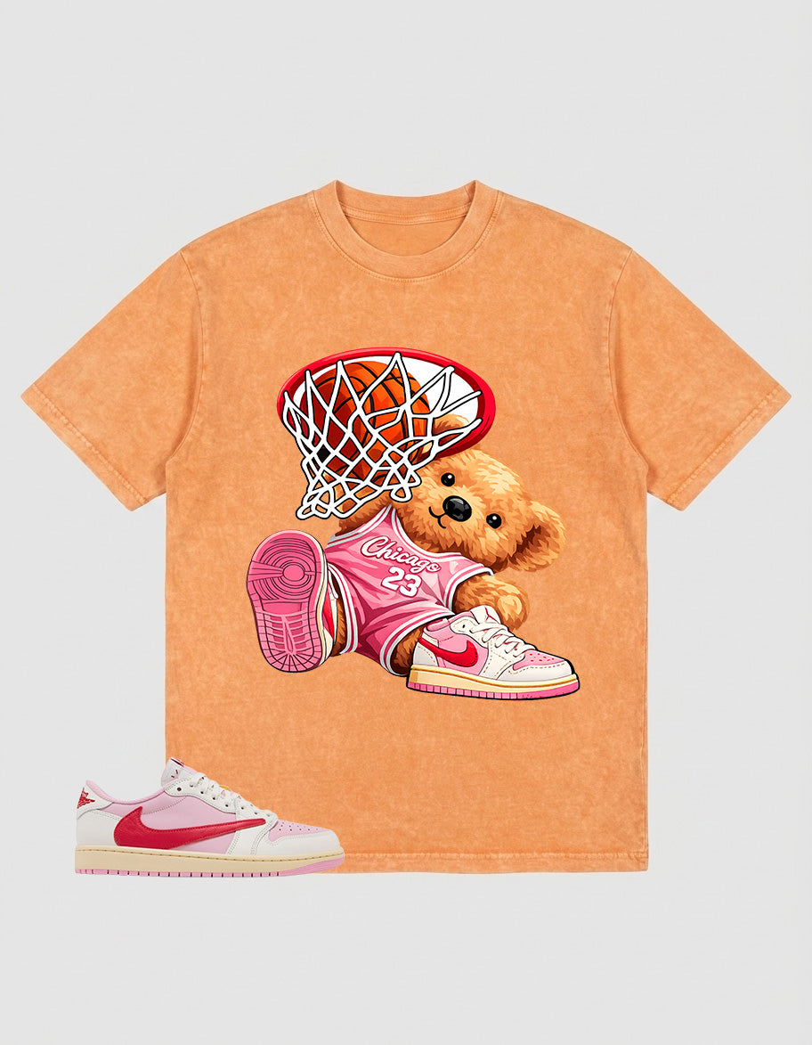 Sail Tropical Pink Travis Scott 1s Zadago Washed T-shirt Chicago 23 Bear Graphic