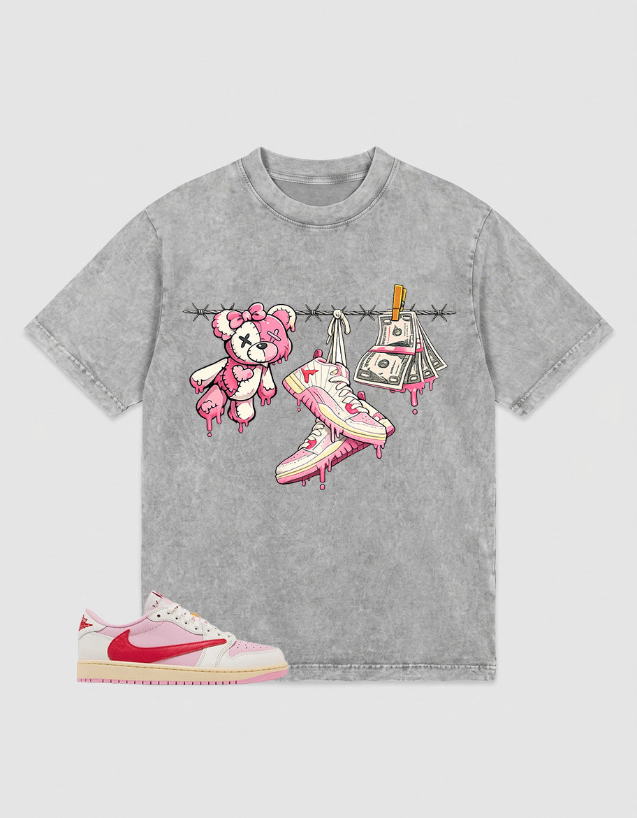 Sail Tropical Pink Travis Scott 1s Zadago Washed T-shirt Fresh Sneaker Graphic