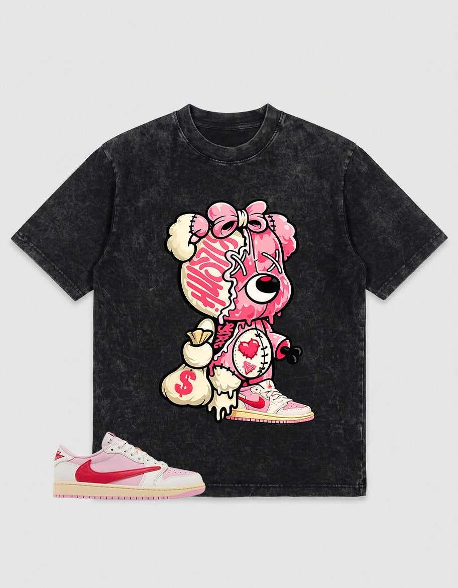 Sail Tropical Pink Travis Scott 1s Zadago Washed T-shirt Hustle Bear Graphic