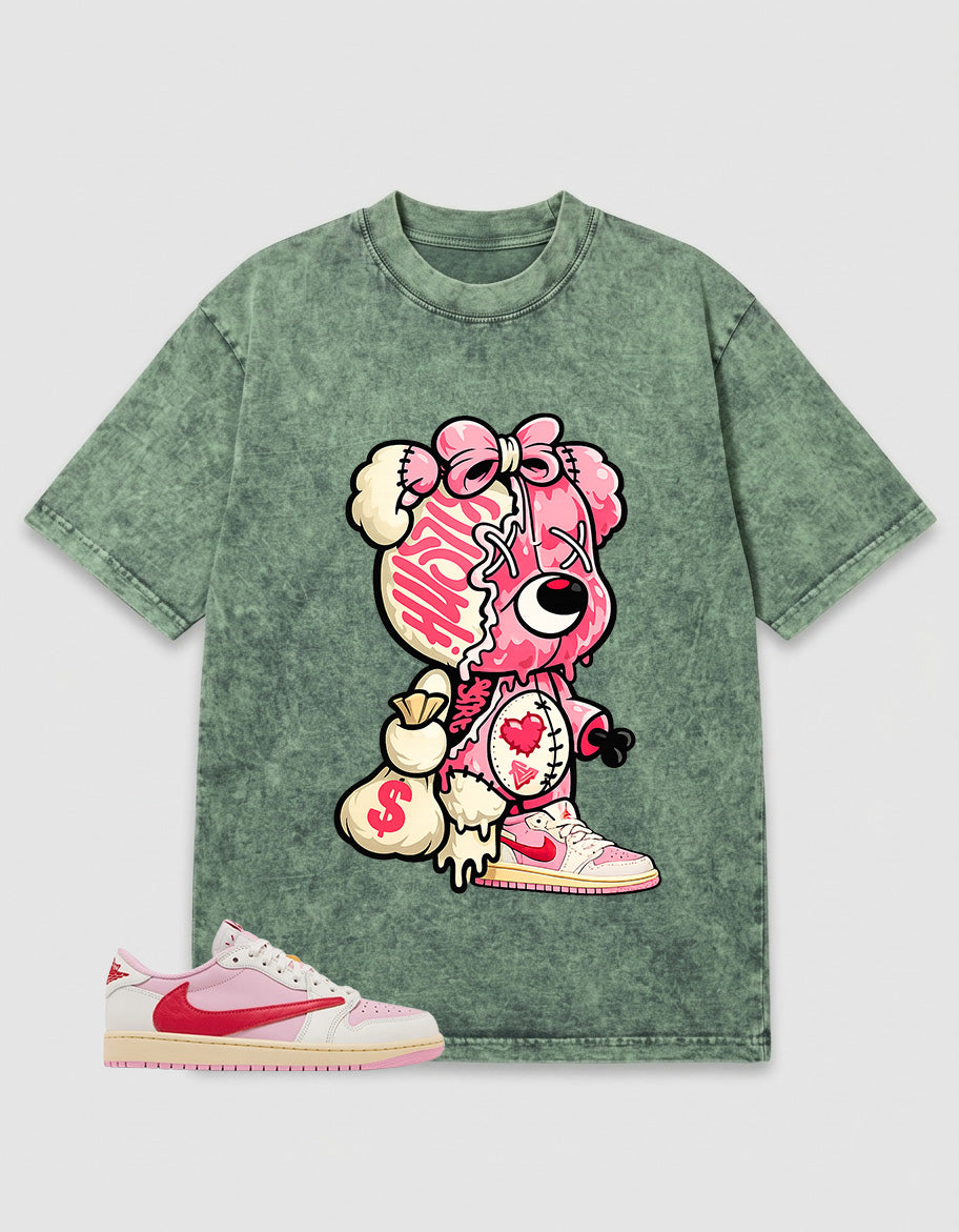 Sail Tropical Pink Travis Scott 1s Zadago Washed T-shirt Hustle Bear Graphic
