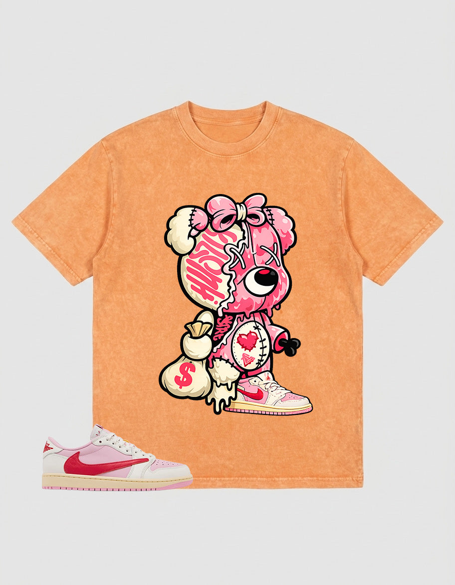 Sail Tropical Pink Travis Scott 1s Zadago Washed T-shirt Hustle Bear Graphic