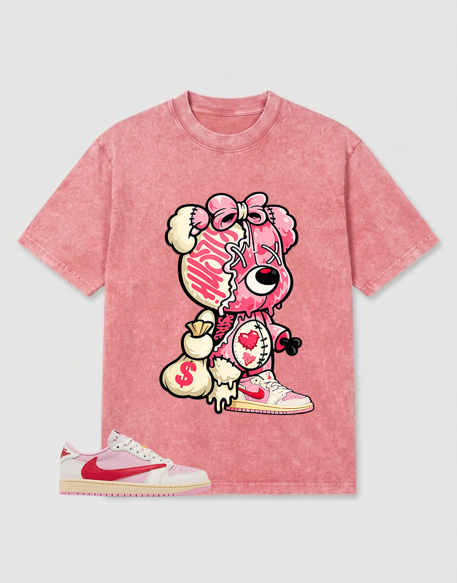 Sail Tropical Pink Travis Scott 1s Zadago Washed T-shirt Hustle Bear Graphic