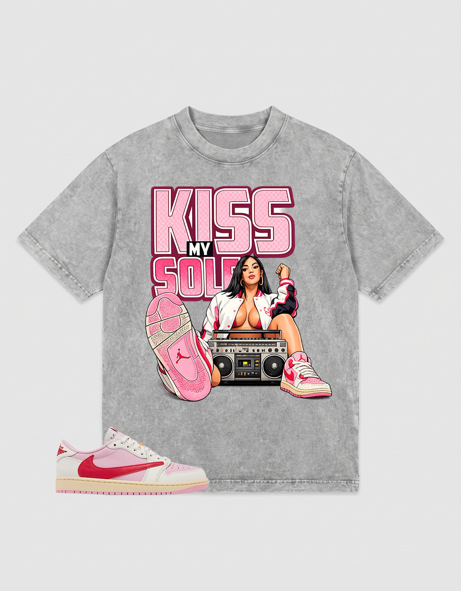 Sail Tropical Pink Travis Scott 1s Zadago Washed T-shirt Kiss My Sole Graphic