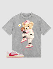 Sail Tropical Pink Travis Scott 1s Washed T-shirt Play Hard Bear Graphic