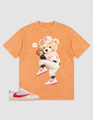 Sail Tropical Pink Travis Scott 1s Washed T-shirt Play Hard Bear Graphic
