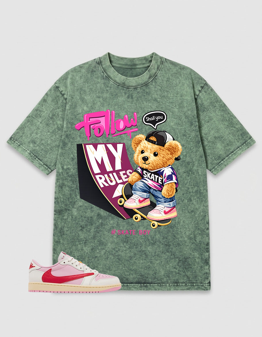 Sail Tropical Pink Travis Scott 1s Washed T-shirt Skate Boy Graphic