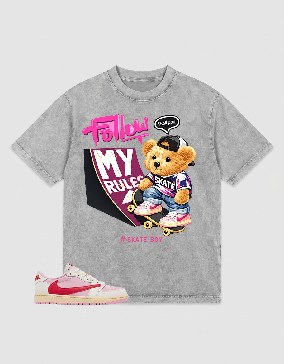Sail Tropical Pink Travis Scott 1s Washed T-shirt Skate Boy Graphic