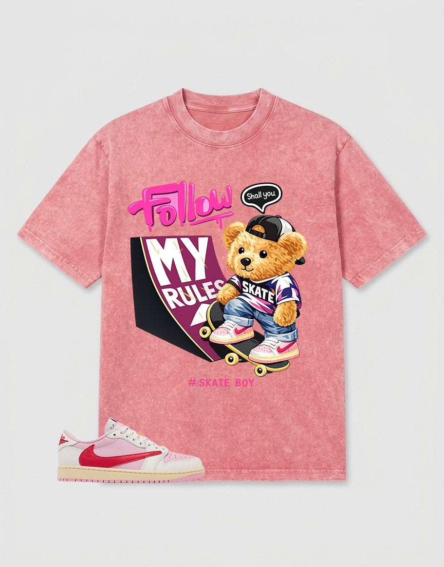 Sail Tropical Pink Travis Scott 1s Washed T-shirt Skate Boy Graphic
