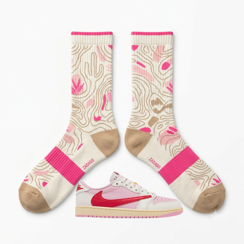 Sail Tropical Pink Sneaker Match Socks – Travis Scott x Jordan 1 Inspired Mid-Calf Crew Socks