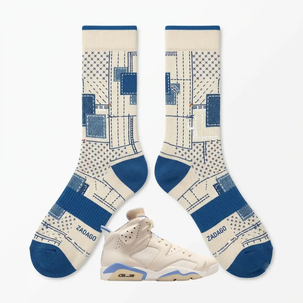 Sashiko Socks – Air Jordan 6 Retro Inspired Mid-Calf Unisex Crew Socks