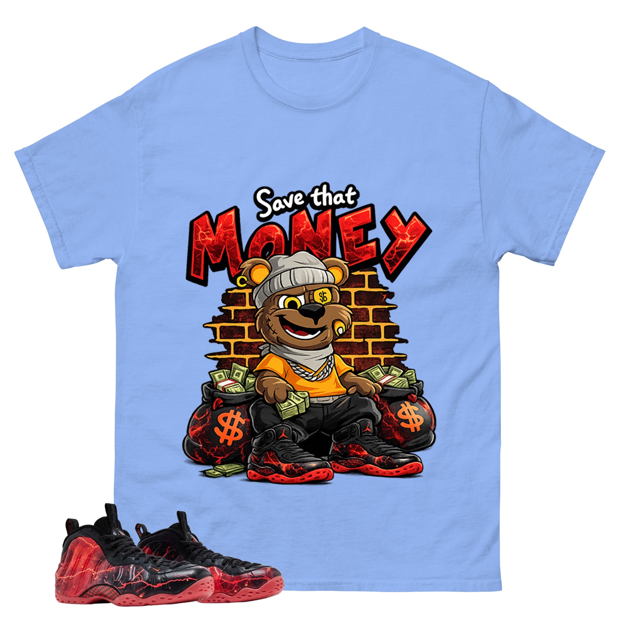 Save That Money Graphic Tee, Shirt to Match Air Foamposite Stranger Things, Air Foamposite Unisex Blue Shirt