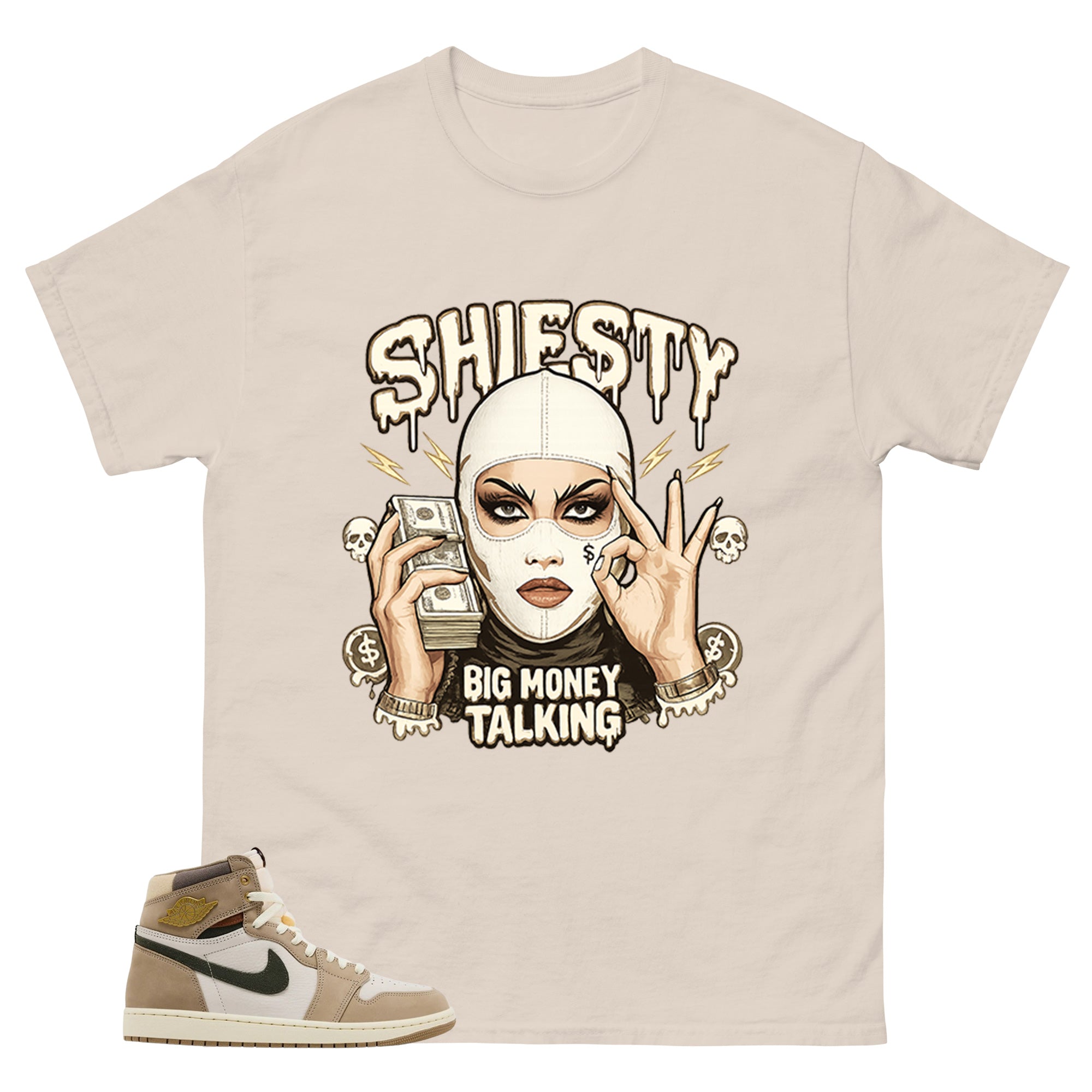 Shiesty Big Money Talking Shirt - Match Cream Wmns Air Jordan 1 Khaki