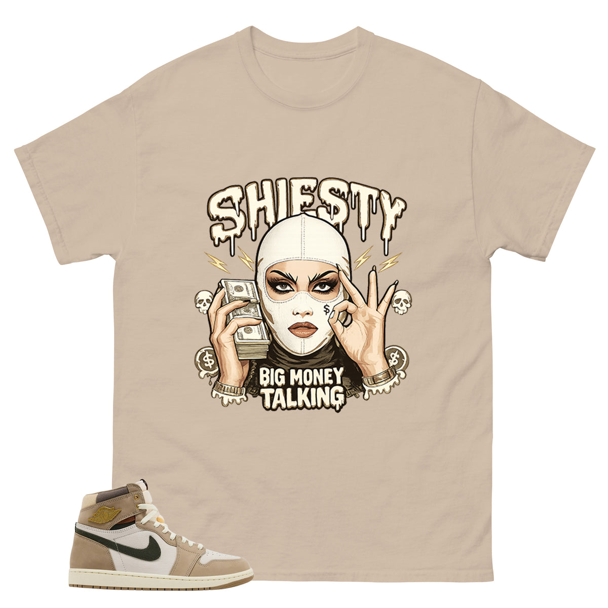 Shiesty Big Money Talking Shirt - Match Cream Wmns Air Jordan 1 Khaki