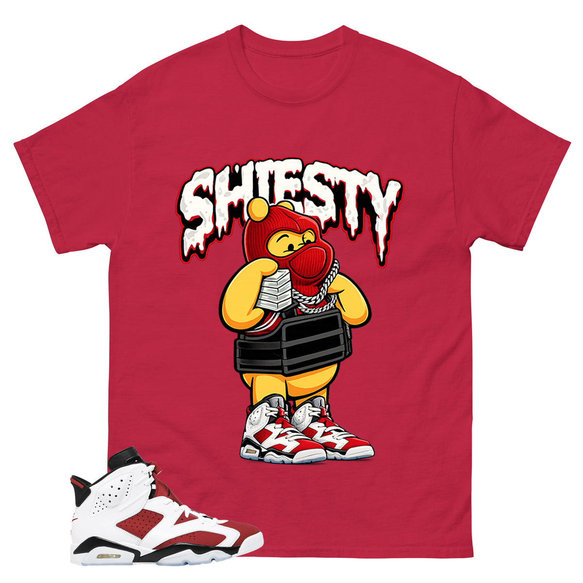 Shiesty Pooh Shirt - Match White Air Jordan 6 Carmine