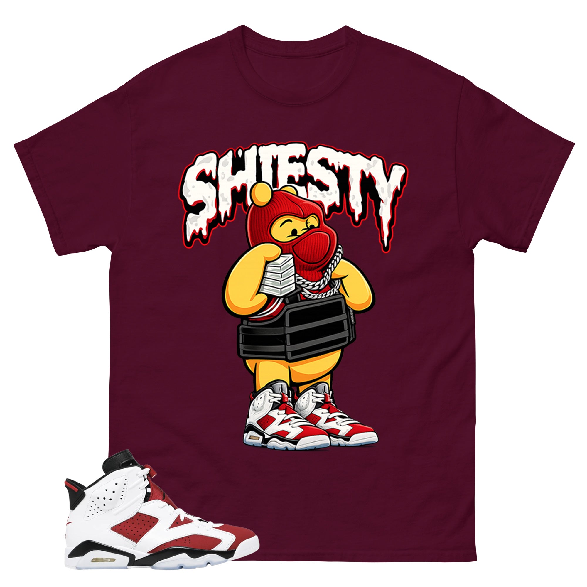 Shiesty Pooh Shirt - Match White Air Jordan 6 Carmine
