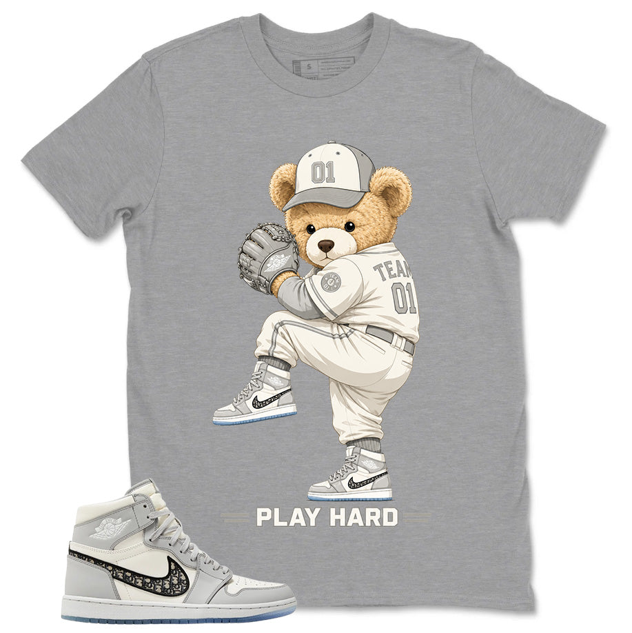 Graphic T-shirt to Match Wolf Grey 1s - Play Hard Bear Graphic