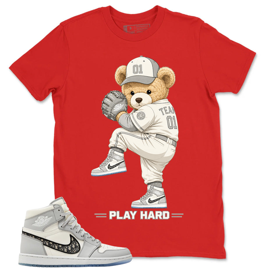 Graphic T-shirt to Match Wolf Grey 1s - Play Hard Bear Graphic