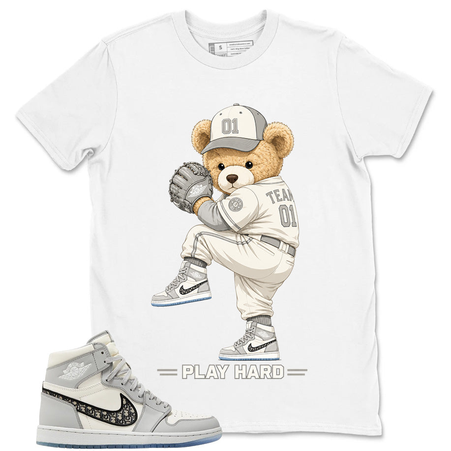 Graphic T-shirt to Match Wolf Grey 1s - Play Hard Bear Graphic
