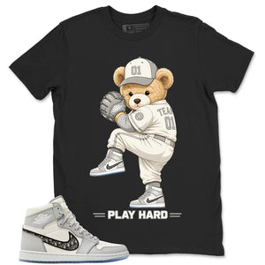 Graphic T-shirt to Match Wolf Grey 1s - Play Hard Bear Graphic