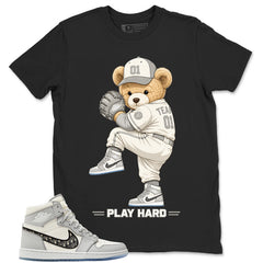 Graphic T-shirt to Match Wolf Grey 1s - Play Hard Bear Graphic