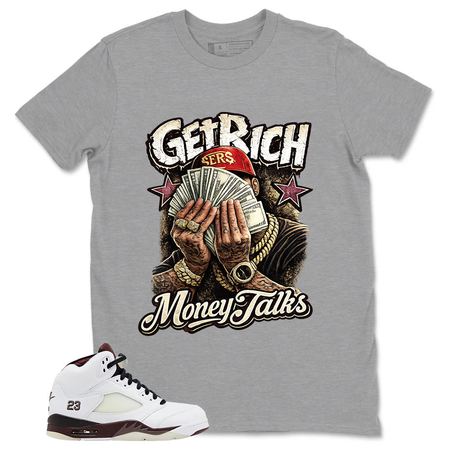 Graphic T-shirt to Match A Maniere Black Collective 5s - Get Rich Money Talk Graphic