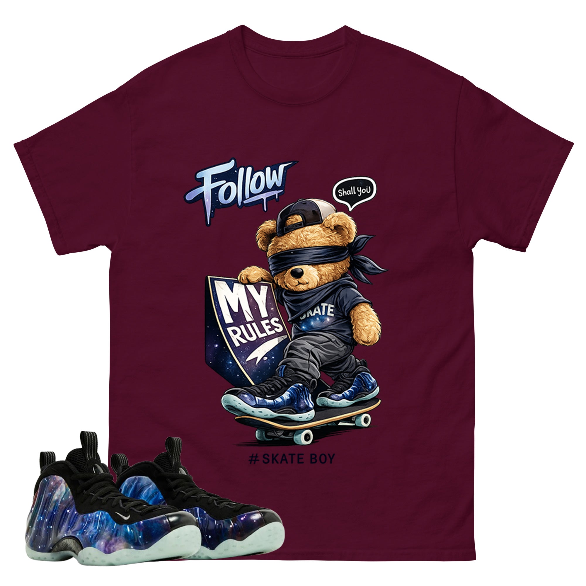 Skate Boy Graphic Tee, Shirt to Match Air Foamposite One Galaxy, Air Foamposite Unisex Black Shirt