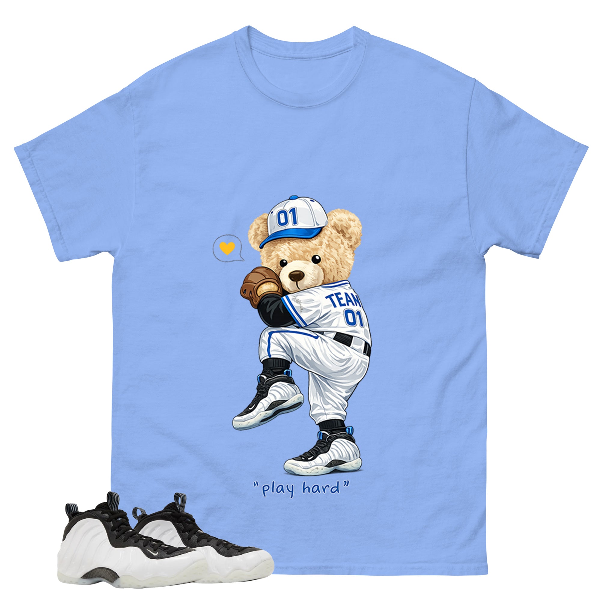 Baseball Play Hard Bear Graphic Tee - Shirt to Match Air Foamposite One Penny