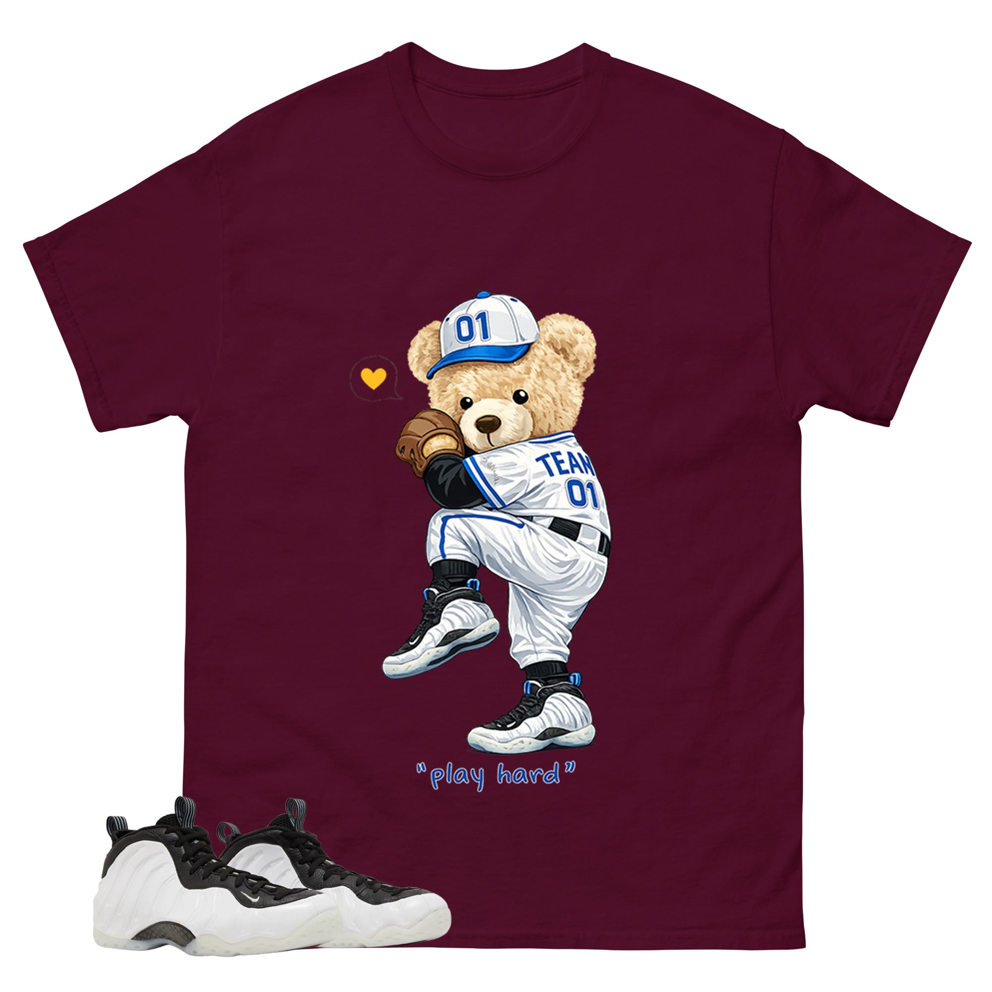 Baseball Play Hard Bear Graphic Tee - Shirt to Match Air Foamposite One Penny