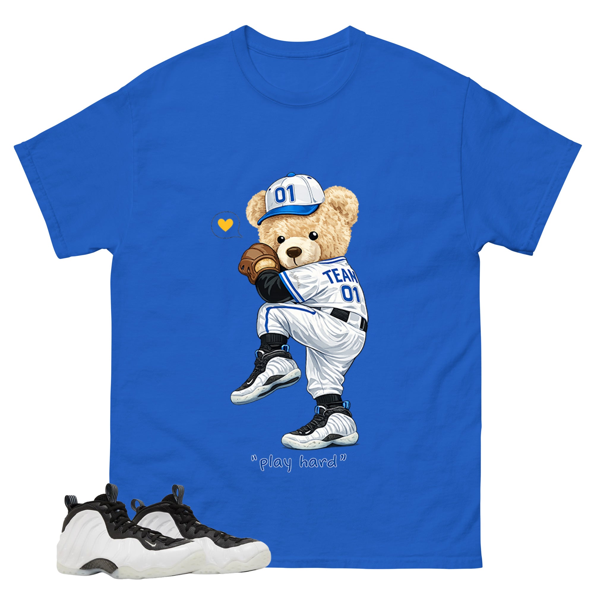 Baseball Play Hard Bear Graphic Tee - Shirt to Match Air Foamposite One Penny