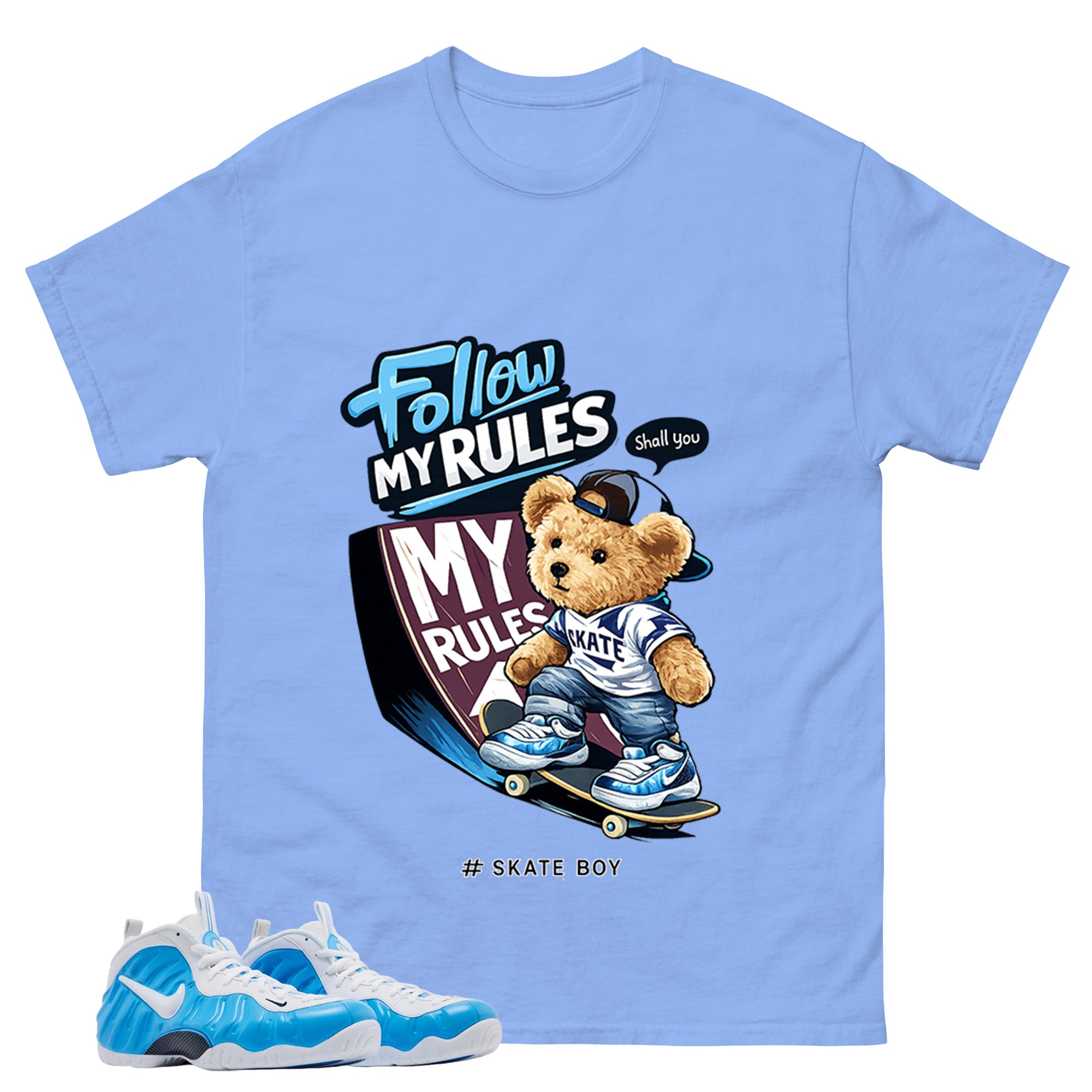 Skate Boy Graphic Tee, Shirt to Match Air Foamposite Pro University Blue, Air Foamposite Unisex Blue Shirt