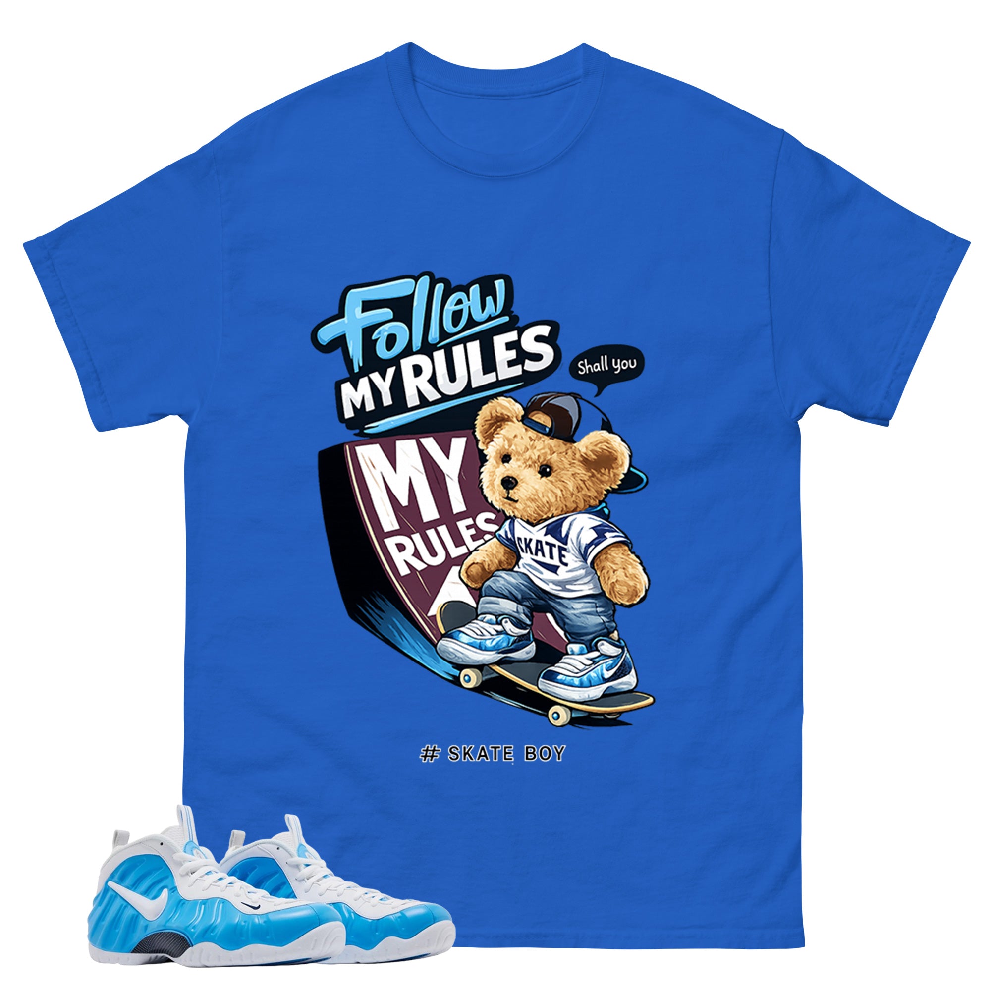 Skate Boy Graphic Tee, Shirt to Match Air Foamposite Pro University Blue, Air Foamposite Unisex Blue Shirt
