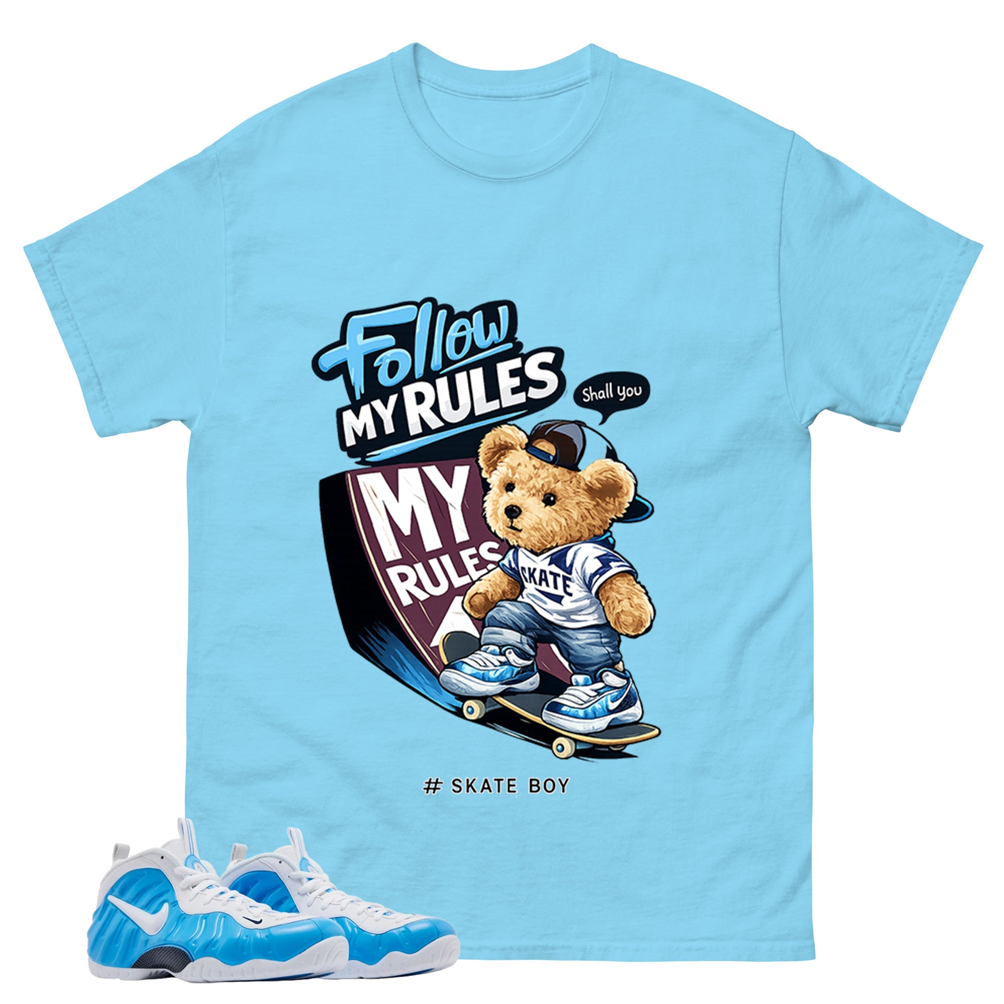 Skate Boy Graphic Tee, Shirt to Match Air Foamposite Pro University Blue, Air Foamposite Unisex Blue Shirt