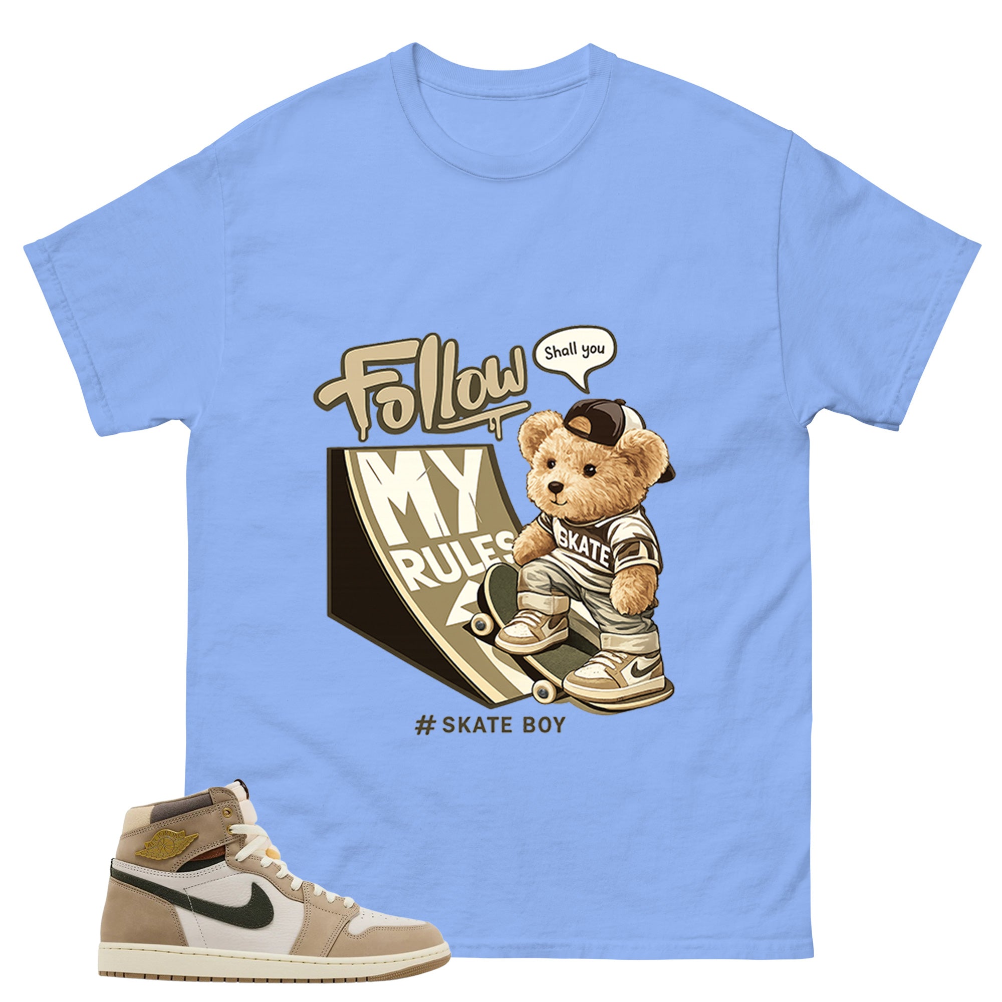 Skate Boy Shirt - Match Cream Wmns Air Jordan 1 Khaki