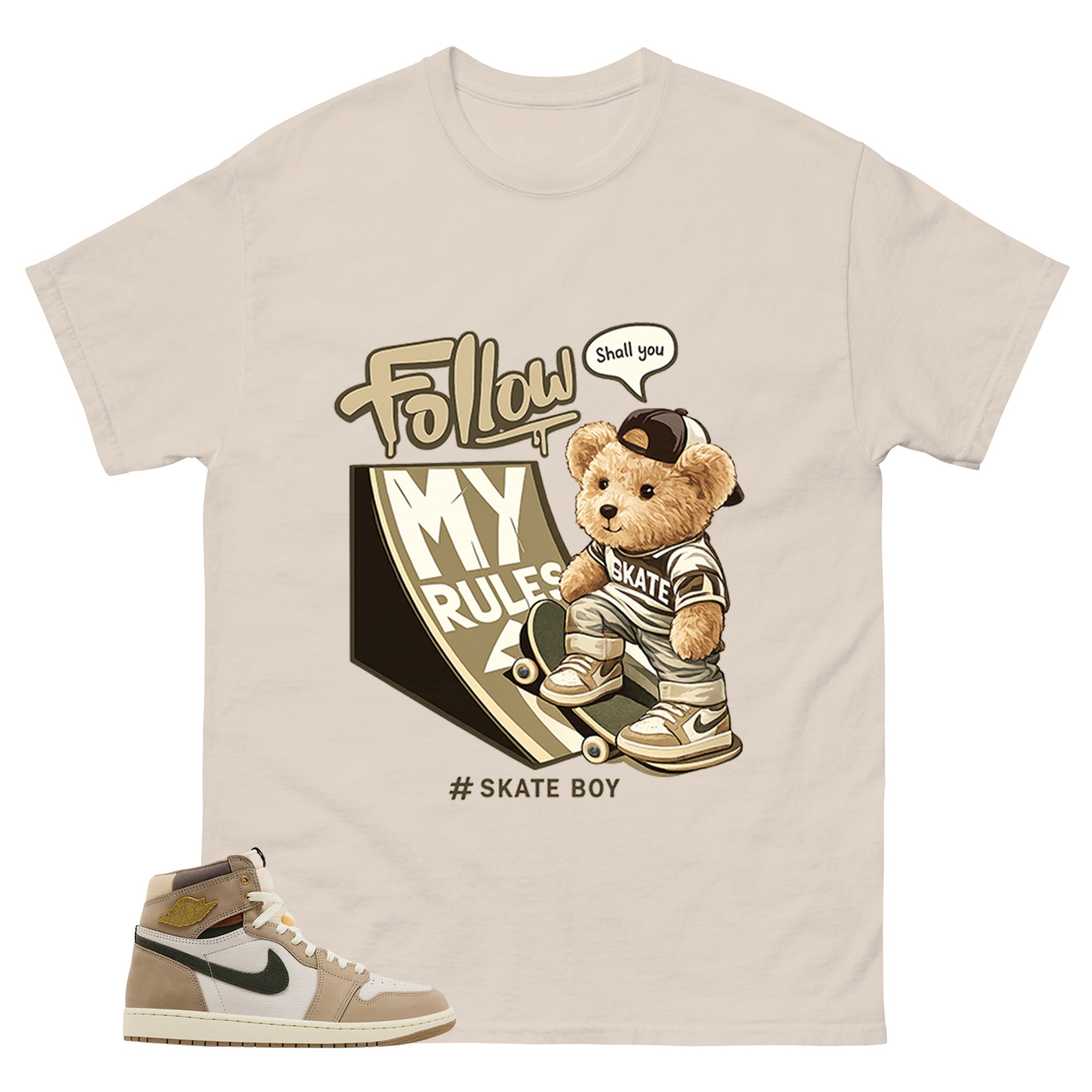 Skate Boy Shirt - Match Cream Wmns Air Jordan 1 Khaki