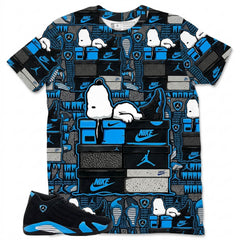 Sleep On Sneaker Snoopy All Over Print Shirt Match Air Jordan 14 Black University Blue