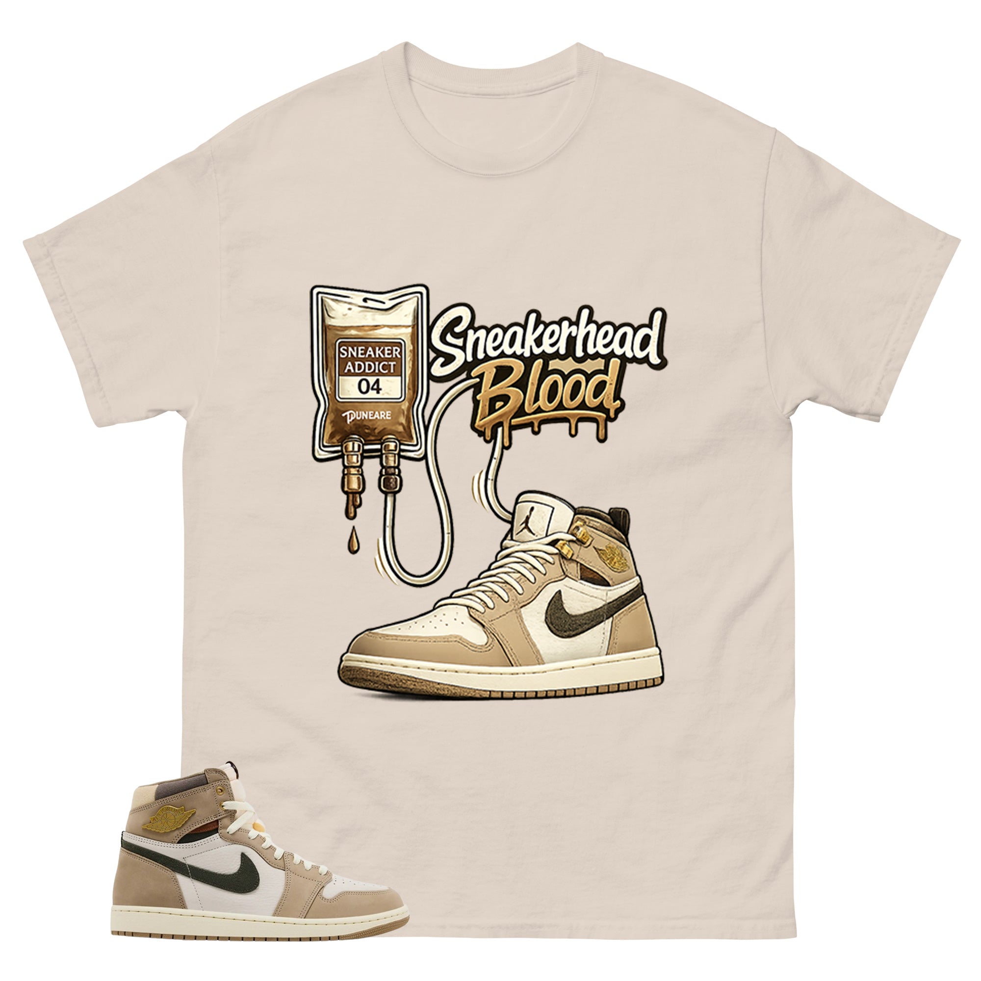 Sneaerhead Blood Shirt - Match Cream Wmns Air Jordan 1 Khaki