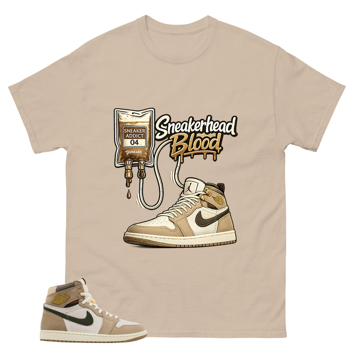 Sneaerhead Blood Shirt - Match Cream Wmns Air Jordan 1 Khaki