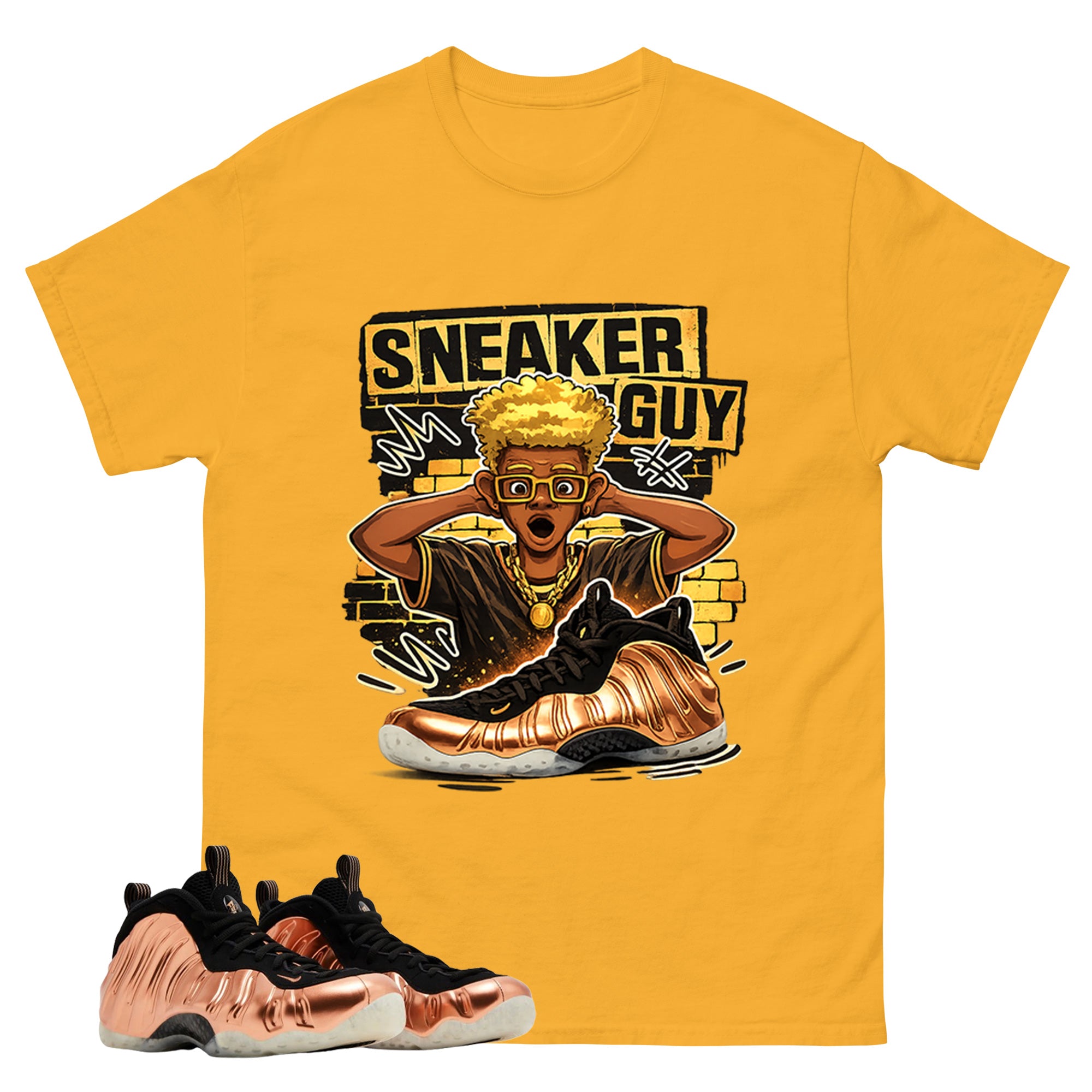 Sneaker Guy Graphic Tee, Shirt to Match Air Foamposite One Copper, Air Foamposite Unisex Black Shirt